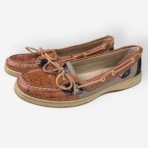 Sperry Women's 11 M Top Sider Angelfish Papaya Brown Croc Black Boat Shoes